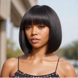 Black Human Hair Wig 