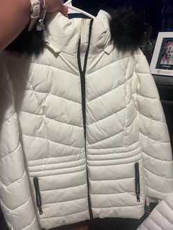Michael kors White Puffer Jacket with Faux Fur Hood