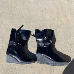 Black Wedge Heeled Boots