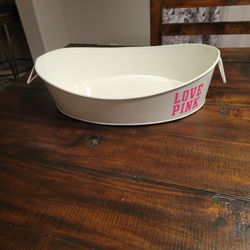 PINK/ VICTORIA'S SECRET OVAL METAL BIN W/HANDLES