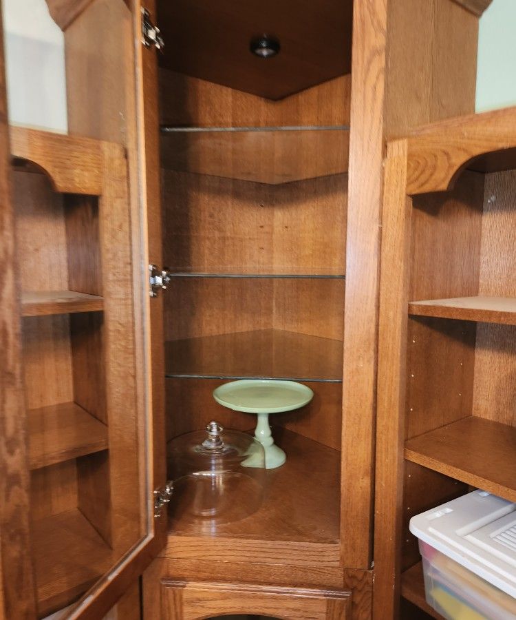 3 peace Solid Wood Corner Cabinet With Glass And Wood Shelves