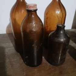 Vintage Amber Glass Clorox & Medicine Bottles