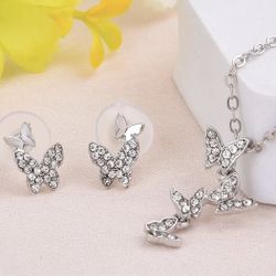 $8 Alloy Butterflies Tiered Necklace And Earrings, Nickel free