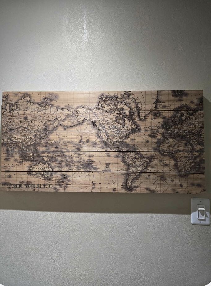 Marmont Hill Laser Engraved Pine Wood Detailed World Map Wall Art - 40" x 20"