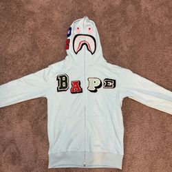 BAPE Shark Full Zip Hoodie – Light Blue ABC Varsity “BAPE” Letters – Rare Colorw