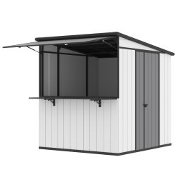EROMMY 7x6 FT Outdoor Storage Shed With Foldable Bar Counter & Hydraulic Support Overhang, Metal Shed Backyard Bar Cabana, Lockable Small Shed For Out