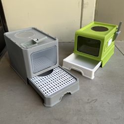 NEW $30 Each Pet Toilet Kitten Or Adult Cat Litter Box Open Enter Front Get Out From Top With Scooper 