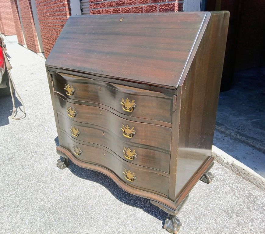 Handsome Antique Secretary Desk Cabinet with Curved Drawers by Cron-Kills - Neat details!

