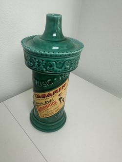 Franor Royale, France c1950 French vintage 'Morris Column' ceramic green bottle with posters of Moulin Rouge