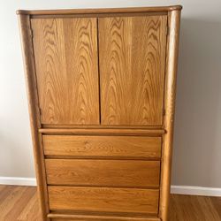 Solid Oak 90's Curved Sides Contemporary Armoire