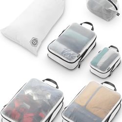 New White 6-Piece Compression Packing Cube Set