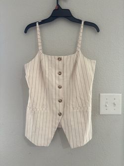 Pinstripe Button-Front Vest Top