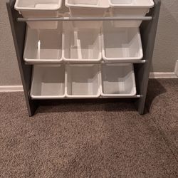 Toy Storage Organizer with 9-white Plastic Storage Bins