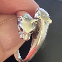 Sterling  Silver Ring Double Headed Panther 
