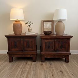 Solid Wood Rustic Unique Nightstands End Tables – Set of 2