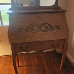 Antique Larkin Co. Victorian Oak Wood Drop Front Secretary Desk Bookshelf Mirror