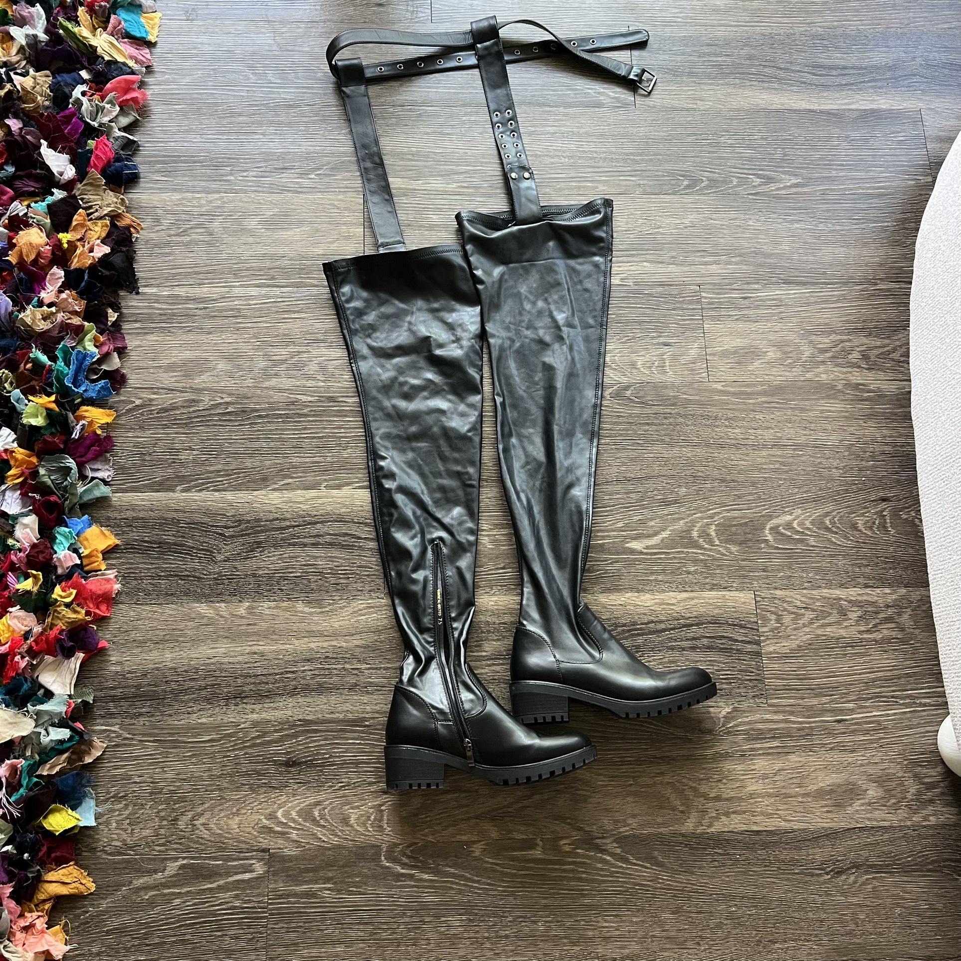 Azalea Wang Surgical Belted Thigh High Boots