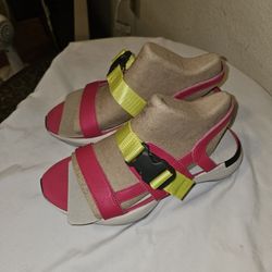New Sorel Sandals Womens Size 8 Kinetic Impact Pink & Neon Yellow Sling Comfort