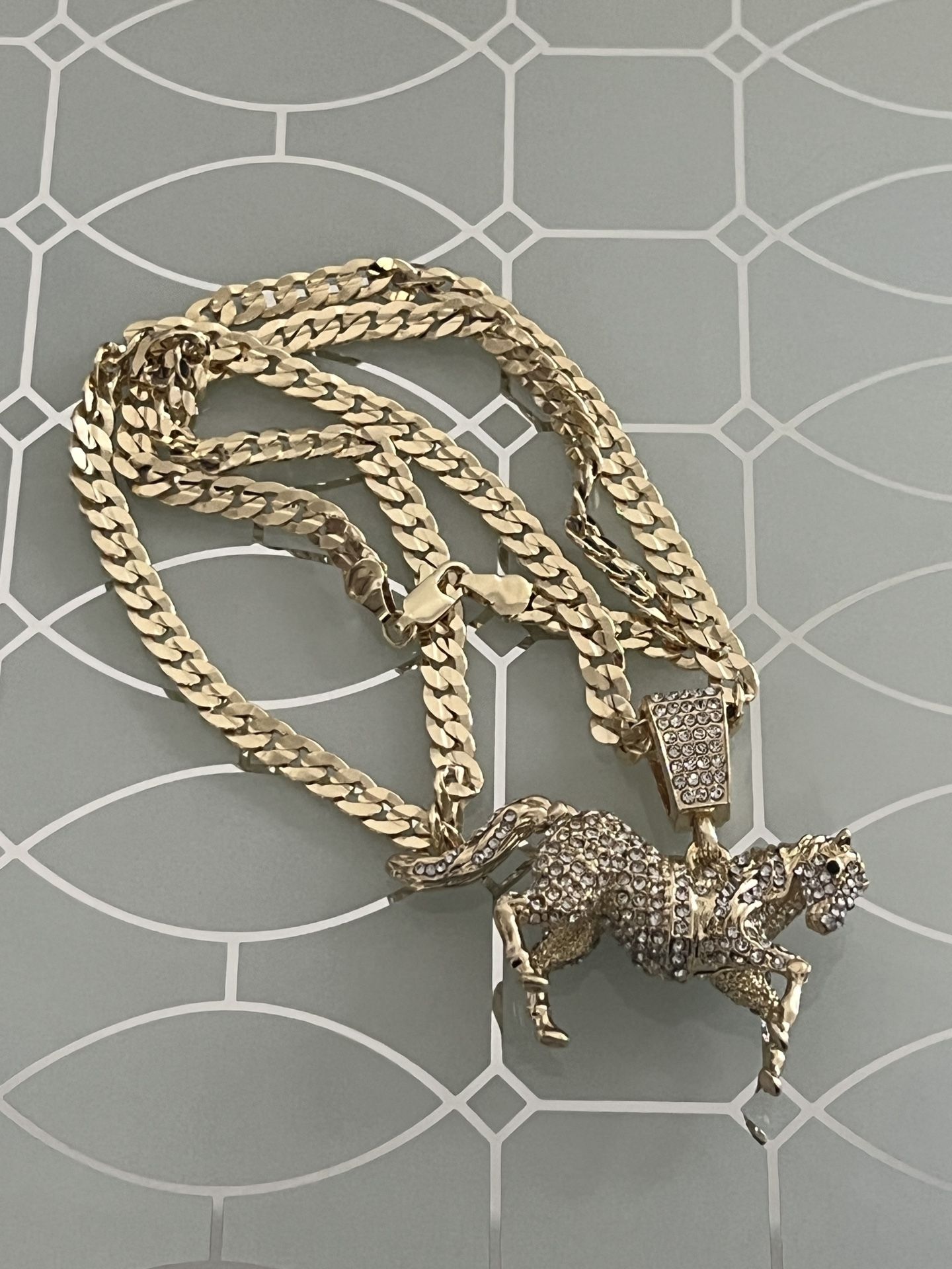 Horse Gold Plated Pendant With Chain Necklace 24” 5mm