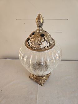 Crackle Glass Decorative Urn with Gold Lid