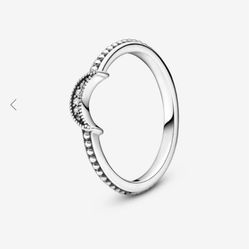 Pandora-crescent beaded moon ring