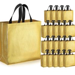 Non-woven Tote shopping Bag with Handle, 12.6 x 4.7 Inch, Gold Gift Bags