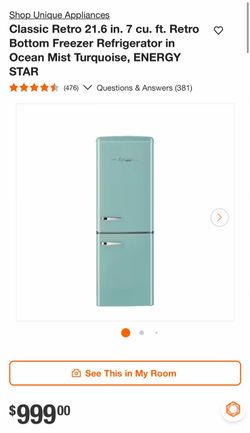 Shop Unique Appliances Classic Retro 21.6 in. 7 cu. ft. Retro Bottom Freezer Refrigerator in Ocean Mist Turquoise, ENERGY STAR