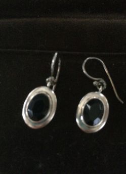 Vintage sterling black onyx diamond cut earrings
