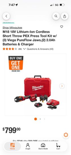 Milwaukee M18 Cordless Short Throw PEX Press Tool Kit