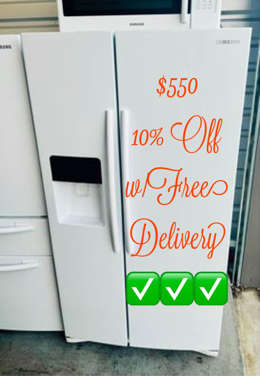 Refrigerator Samsung Side by Side 24.5 ft.³ Pearl White Like New FREE Delivery 
