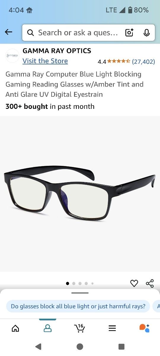 Gamma Ray Computer Blue Light Blocking Gaming Reading Glasses w/Amber Tint and Anti Glare UV Digital Eyestrain