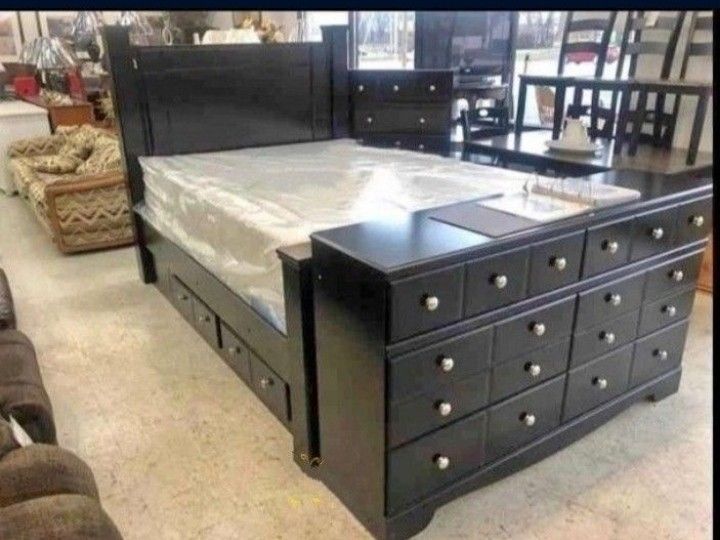 Storage Black 4 Pieces Bedroom Set Same Day Delivery