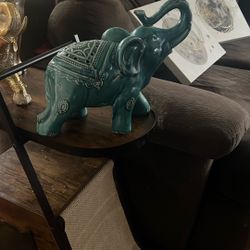 Turquoise Pottery Elephant Decoration