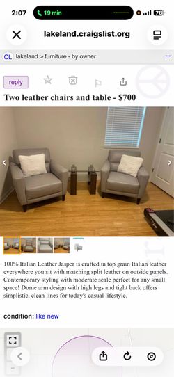 Two Grey Leather Chair and table