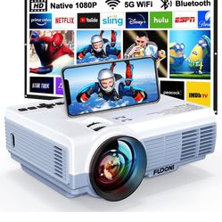 Projector with WiFi and Bluetooth, 5G WiFi Native 1080P 10000L 4K Supported, FUDONI Portable Outdoor Projector with Screen for Home Theater, Compatibl