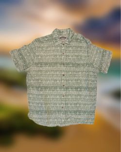 North River Men’s Size Large Green White Abstract Button-Up Short Sleeve Shirt