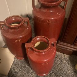 3 Large Ceramic Vases  Flowers Included 