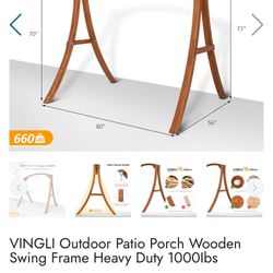New in box VINGLI Outdoor Patio Porch Wooden Swing Frame Heavy Duty 1000Ibs,  V54