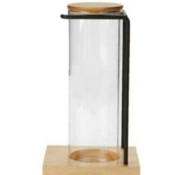 New Mind Reader Glass Canister with Bamboo Wood Base & Steel Wire Rack Holder Home or Office Coffee Tank Rack in Clear