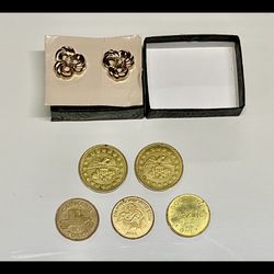 pair earrings and token coins.