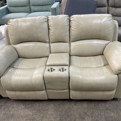 Beige Leather Sofa 