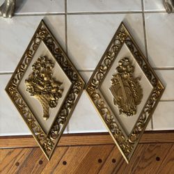 Vintage Syroco Diamond Hollywood Regency Wall Plaques ~Pair