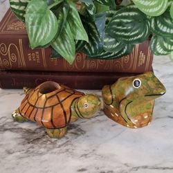 Small Air Plant Holders From Costa Rica!! Set Of 2 Frog And Turtle