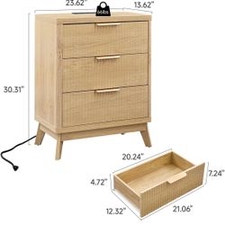 Set Of 2, 3 Drawer Dressers Black Fluted Drawer End Tables With Curvy Metal Handles 