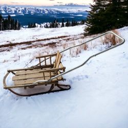 Vintage Christmas Decor Sled Toddlers Type Sled with Long Metal Push/Pull Handle