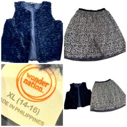 Wonder Nation Girls Faux Fur Vest with Glitter Tulle Skirt SZ XL 14-16 NWOT
