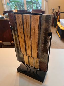 Art Glass Vase and Metal Stand is handmade & hand painted
