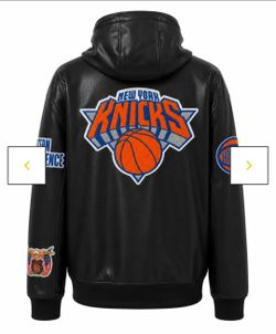 New York Knicks Black Vegan Leather Hooded Jacket