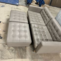 Full-Size Leather Sofa And Ottomans