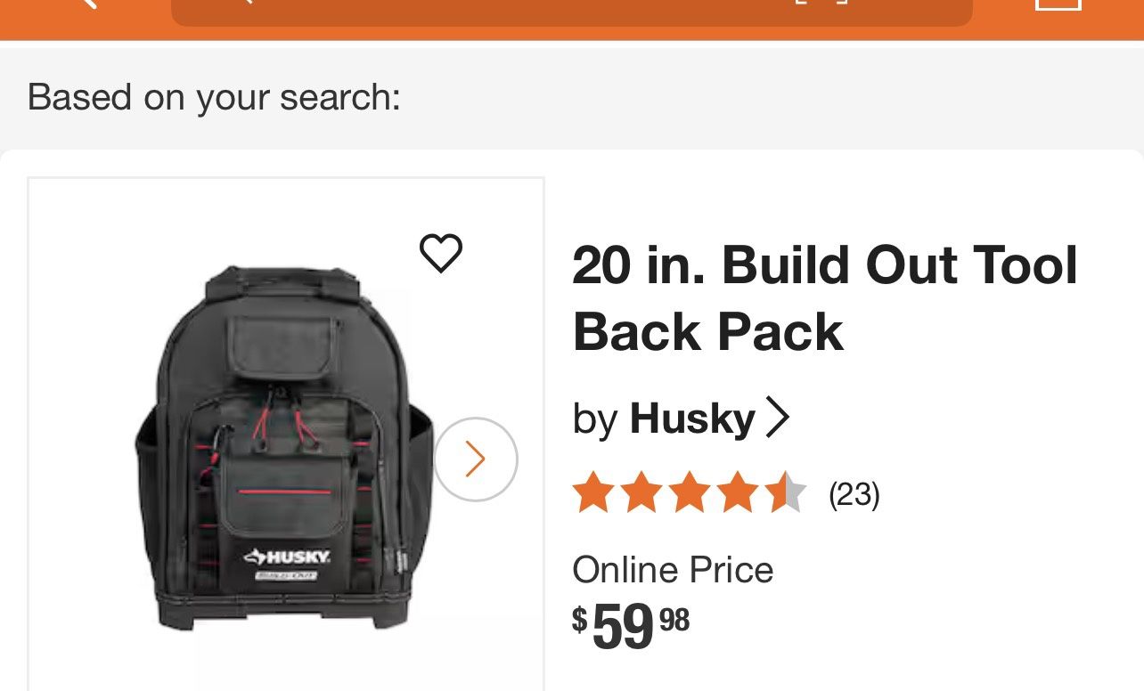 1- HUSKY 20 in. Build Out Tool Back Pack